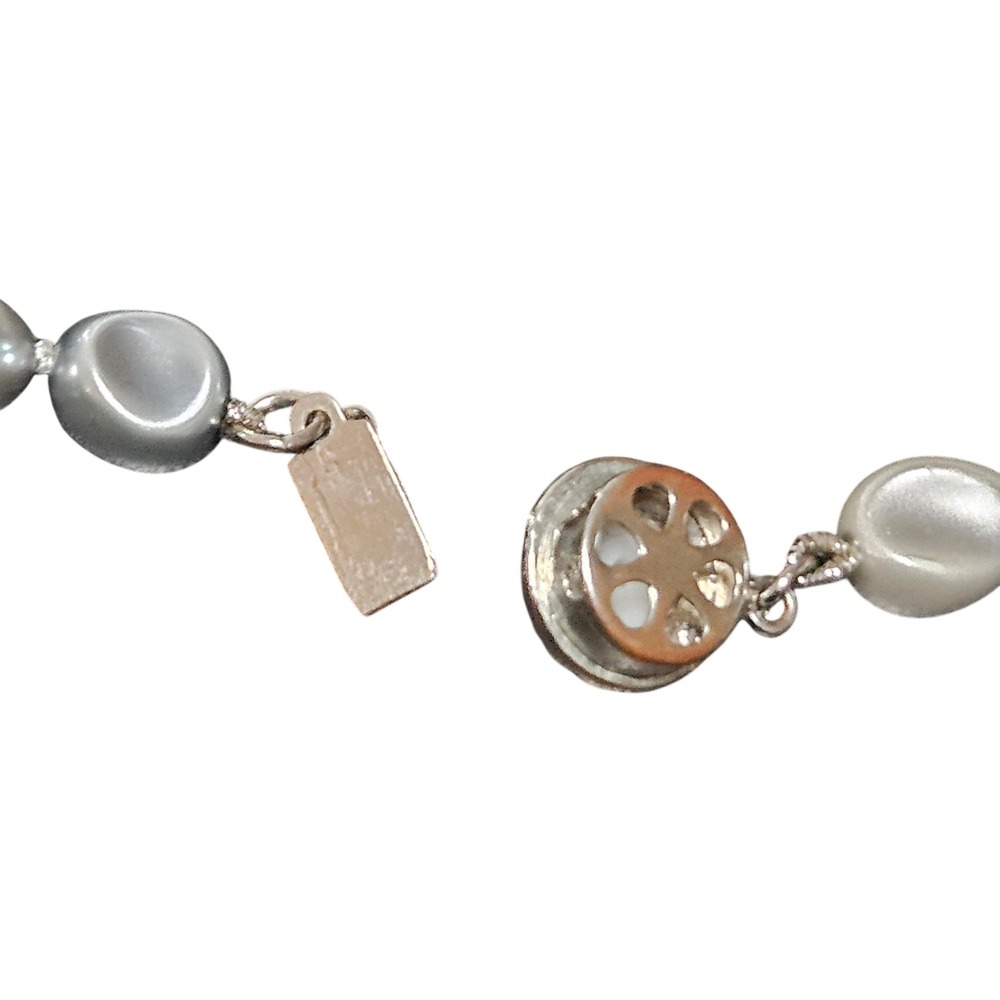 Gray Freshwater Pearl Necklace Silver Tone Clasp Natural Pearl Beaded Jewelry - Picture 4 of 4